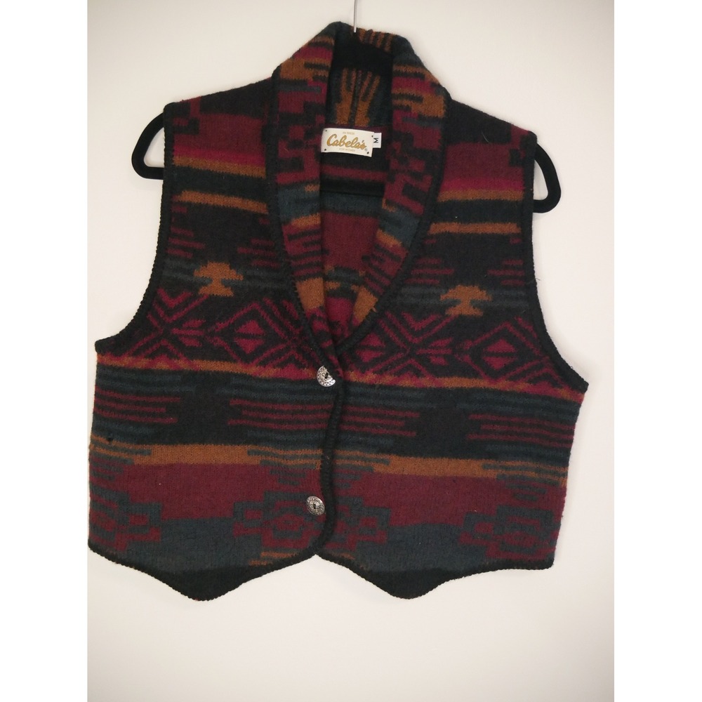 Vintage Cabelas Women's Sz M 100%‎ Wool Sweater Vest Southwestern Made in USA